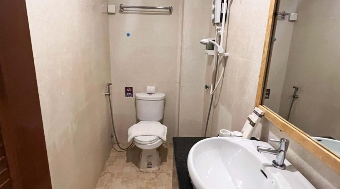 Bathroom at the hotel in Cambodia for high school interns